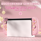 PlayVital Magic Wings Protective Case for Nintendo Switch OLED with Extra Stand, Dockable Hard Shell Cover + Silicone Grips for Switch OLED with Thumb Grip Caps, Daily Protection - Pink - XYMSOP002