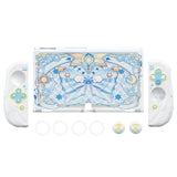 PlayVital Magic Wings Protective Case for Nintendo Switch OLED with Extra Stand, Dockable Hard Shell Cover + Silicone Grips for Switch OLED with Thumb Grip Caps, Daily Protection - White - XYMSOP001