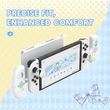PlayVital Magic Wings Protective Case for Nintendo Switch OLED with Extra Stand, Dockable Hard Shell Cover + Silicone Grips for Switch OLED with Thumb Grip Caps, Daily Protection - White - XYMSOP001