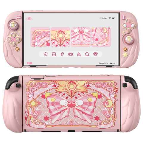 PlayVital Magic Wings Silicone Grip Case for Nintendo Switch 2 – Dockable Anime Protective Cover with Extra Adjustable Stand & Thumb Grips - Pink - XYFNTM001