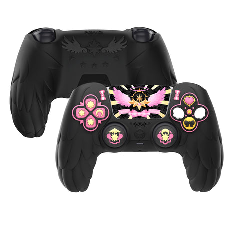 PlayVital Magic Wings Protective Silicone Cover Skin for PS5 Controller – Soft Anti-Slip Grip Protector Case for PS5 Controller with Thumbstick Caps & Themed Stickers, Charging Station Compatible - Black - YLEPFP001