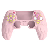 PlayVital Magic Wings Protective Silicone Cover Skin for PS5 Controller – Soft Anti-Slip Grip Protector Case for PS5 Controller with Thumbstick Caps & Themed Stickers, Charging Station Compatible - Pink - YLEPFP003