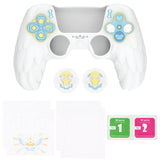 PlayVital Magic Wings Protective Silicone Cover Skin for PS5 Controller – Soft Anti-Slip Grip Protector Case for PS5 Controller with Thumbstick Caps & Themed Stickers, Charging Station Compatible - White - YLEPFP002