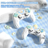 PlayVital Magic Wings Protective Silicone Cover Skin for PS5 Controller – Soft Anti-Slip Grip Protector Case for PS5 Controller with Thumbstick Caps & Themed Stickers, Charging Station Compatible - White - YLEPFP002