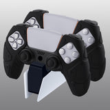 PlayVital Mecha Edition Black Ergonomic Soft Controller Silicone Case Grips for PS5 Controller, Rubber Protector Skins with Thumbstick Caps for PS5 Controller – Compatible with Charging Station - JGPF001