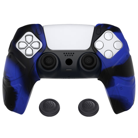 PlayVital Mecha Edition Blue & Black Ergonomic Soft Controller Silicone Case Grips for PS5 Controller, Rubber Protector Skins with Thumbstick Caps for PS5 Controller - Compatible with Charging Station - JGPF012