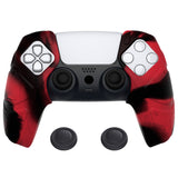 PlayVital Mecha Edition Red & Black Ergonomic Soft Controller Silicone Case Grips for PS5 Controller, Rubber Protector Skins with Thumbstick Caps for PS5 Controller - Compatible with Charging Station - JGPF011