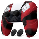 PlayVital Mecha Edition Red & Black Ergonomic Soft Controller Silicone Case Grips for PS5 Controller, Rubber Protector Skins with Thumbstick Caps for PS5 Controller - Compatible with Charging Station - JGPF011