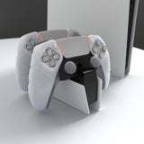 PlayVital Mecha Edition Clear White Ergonomic Soft Controller Silicone Case Grips for PS5 Controller, Rubber Protector Skins with Thumbstick Caps for PS5 Controller - Compatible with Charging Station - JGPF010