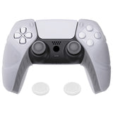 PlayVital Mecha Edition Clear White Ergonomic Soft Controller Silicone Case Grips for PS5 Controller, Rubber Protector Skins with Thumbstick Caps for PS5 Controller - Compatible with Charging Station - JGPF010