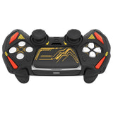 PlayVital Mecha Rhino Silicone Cover for PS5 Controller with Thumb Grips & Stickers, Anti-Slip Controller Grip Skin Accessories Compatible with PS5 Charging Station - Black & Caution Red - HZAPFP002