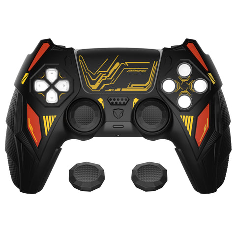 PlayVital Mecha Rhino Silicone Cover for PS5 Controller with Thumb Grips & Stickers, Anti-Slip Controller Grip Skin Accessories Compatible with PS5 Charging Station - Black & Caution Red - HZAPFP002