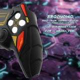 PlayVital Mecha Rhino Silicone Cover for PS5 Controller with Thumb Grips & Stickers, Anti-Slip Controller Grip Skin Accessories Compatible with PS5 Charging Station - Black & Caution Red - HZAPFP002