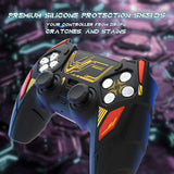 PlayVital Mecha Rhino Silicone Cover for PS5 Controller with Thumb Grips & Stickers, Anti-Slip Controller Grip Skin Accessories Compatible with PS5 Charging Station - Black & Caution Red - HZAPFP002