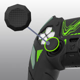 PlayVital Mecha Rhino Silicone Cover for PS5 Controller with Thumb Grips & Stickers, Anti-Slip Controller Grip Skin Accessories Compatible with PS5 Charging Station - Black & Green - HZAPFP001