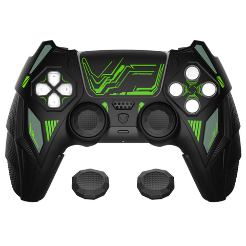PlayVital Mecha Rhino Silicone Cover for PS5 Controller with Thumb Grips & Stickers, Anti-Slip Controller Grip Skin Accessories Compatible with PS5 Charging Station - Black & Green - HZAPFP001