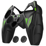 PlayVital Mecha Rhino Silicone Cover for PS5 Controller with Thumb Grips & Stickers, Anti-Slip Controller Grip Skin Accessories Compatible with PS5 Charging Station - Black & Green - HZAPFP001