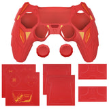 PlayVital Mecha Rhino Silicone Cover for PS5 Controller with Thumb Grips & Stickers, Anti-Slip Controller Grip Skin Accessories Compatible with PS5 Charging Station - Maple Red & Brick Red - HZAPFP004