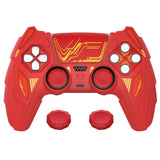 PlayVital Mecha Rhino Silicone Cover for PS5 Controller with Thumb Grips & Stickers, Anti-Slip Controller Grip Skin Accessories Compatible with PS5 Charging Station - Maple Red & Brick Red - HZAPFP004