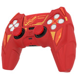 PlayVital Mecha Rhino Silicone Cover for PS5 Controller with Thumb Grips & Stickers, Anti-Slip Controller Grip Skin Accessories Compatible with PS5 Charging Station - Maple Red & Brick Red - HZAPFP004