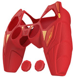 PlayVital Mecha Rhino Silicone Cover for PS5 Controller with Thumb Grips & Stickers, Anti-Slip Controller Grip Skin Accessories Compatible with PS5 Charging Station - Maple Red & Brick Red - HZAPFP004