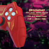 PlayVital Mecha Rhino Silicone Cover for PS5 Controller with Thumb Grips & Stickers, Anti-Slip Controller Grip Skin Accessories Compatible with PS5 Charging Station - Maple Red & Brick Red - HZAPFP004