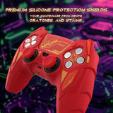 PlayVital Mecha Rhino Silicone Cover for PS5 Controller with Thumb Grips & Stickers, Anti-Slip Controller Grip Skin Accessories Compatible with PS5 Charging Station - Maple Red & Brick Red - HZAPFP004