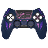 PlayVital Mecha Rhino Silicone Cover for PS5 Controller with Thumb Grips & Stickers, Anti-Slip Controller Grip Skin Accessories Compatible with PS5 Charging Station - Midnight Blue & Purple - HZAPFP005