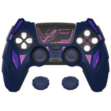 PlayVital Mecha Rhino Silicone Cover for PS5 Controller with Thumb Grips & Stickers, Anti-Slip Controller Grip Skin Accessories Compatible with PS5 Charging Station - Midnight Blue & Purple - HZAPFP005