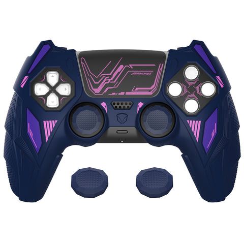 PlayVital Mecha Rhino Silicone Cover for PS5 Controller with Thumb Grips & Stickers, Anti-Slip Controller Grip Skin Accessories Compatible with PS5 Charging Station - Midnight Blue & Purple - HZAPFP005