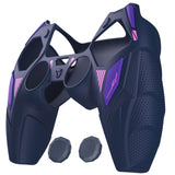 PlayVital Mecha Rhino Silicone Cover for PS5 Controller with Thumb Grips & Stickers, Anti-Slip Controller Grip Skin Accessories Compatible with PS5 Charging Station - Midnight Blue & Purple - HZAPFP005