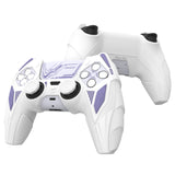 PlayVital Mecha Rhino Silicone Cover for PS5 Controller with Thumb Grips & Stickers, Anti-Slip Controller Grip Skin Accessories Compatible with PS5 Charging Station - White & Light Violet - HZAPFP003