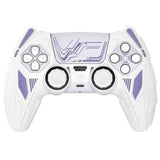PlayVital Mecha Rhino Silicone Cover for PS5 Controller with Thumb Grips & Stickers, Anti-Slip Controller Grip Skin Accessories Compatible with PS5 Charging Station - White & Light Violet - HZAPFP003