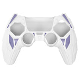 PlayVital Mecha Rhino Silicone Cover for PS5 Controller with Thumb Grips & Stickers, Anti-Slip Controller Grip Skin Accessories Compatible with PS5 Charging Station - White & Light Violet - HZAPFP003