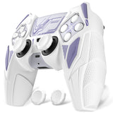 PlayVital Mecha Rhino Silicone Cover for PS5 Controller with Thumb Grips & Stickers, Anti-Slip Controller Grip Skin Accessories Compatible with PS5 Charging Station - White & Light Violet - HZAPFP003