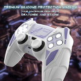 PlayVital Mecha Rhino Silicone Cover for PS5 Controller with Thumb Grips & Stickers, Anti-Slip Controller Grip Skin Accessories Compatible with PS5 Charging Station - White & Light Violet - HZAPFP003