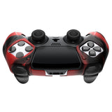 PlayVital Ninja Edition Anti-Slip Half-Covered Silicone Cover Skin for ps5 Edge Controller, Ergonomic Protector Soft Rubber Case for ps5 Edge Wireless Controller with Thumb Grip Caps - Red & Black - EYPFP016