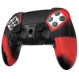 PlayVital Ninja Edition Anti-Slip Half-Covered Silicone Cover Skin for ps5 Edge Controller, Ergonomic Protector Soft Rubber Case for ps5 Edge Wireless Controller with Thumb Grip Caps - Red & Black - EYPFP016