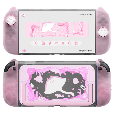 PlayVital Ocean Whisper Series Protective Case for Nintendo Switch 2, Kawaii  Dockable Hard Shell Case + Silicone Grips for Switch 2 with Thumb Grips & Sticker, Shockproof Protection Cover - Peach Pink - YPLNTP002