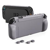 PlayVital PURE Grip Case for Nintendo Switch 2 – Shockproof TPU Cover Ergonomic Anti-Slip Grips Design & Thumbstick Caps - New Hope Gray - JKUNTM003M2