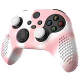 PlayVital Pink & White 3D Studded Edition Anti-slip Silicone Cover Skin for Xbox Series X Controller, Soft Rubber Case Protector for Xbox Series S Controller with 6 Black Thumb Grip Caps - SDX3025