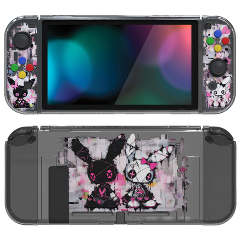 PlayVital Protective Case for NS, Soft TPU Slim Case Cover for NS Joycon Console with Colorful ABXY Direction Button Caps - Lovely Punky Bunny - NTU6045G2