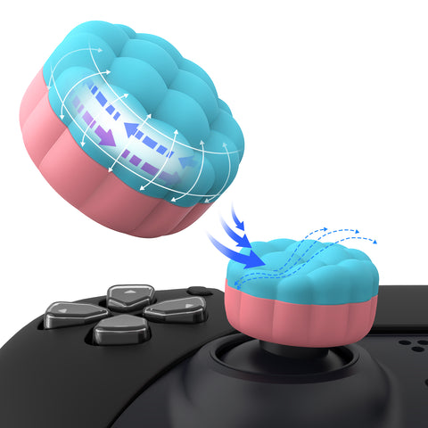 PlayVital Thumbs Cushion Caps Thumb Grips for PS5, for PS4, Thumbstick Grip Cover Joystick Caps for Xbox Series X/S, for Xbox One, Elite Series 2, for Switch Pro Controller - Puff Cloud Texture Design Aqua Blue & Coral Pink - PJM3099