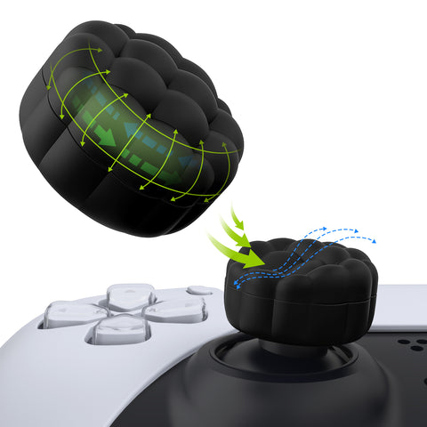 PlayVital Thumbs Cushion Caps Thumb Grips for PS5, for PS4, Thumbstick Grip Cover Joystick Caps for Xbox Series X/S, for Xbox One, Elite Series 2, for Switch Pro Controller - Puff Cloud Texture Design Black - PJM3096