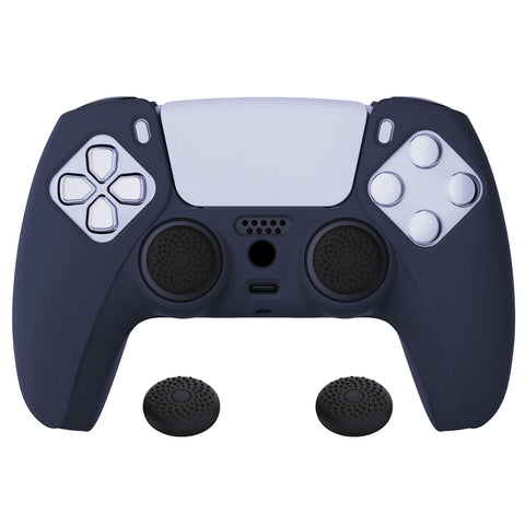 PlayVital Midnight Blue Pure Series Anti-Slip Silicone Cover Skin for Playstation 5 Controller, Soft Rubber Case for PS5 Controller with Black Thumb Grip Caps - KOPF003