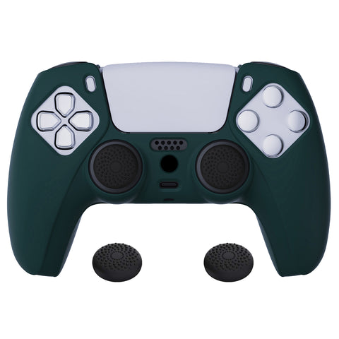 PlayVital Racing Green Pure Series Anti-Slip Silicone Cover Skin for Playstation 5 Controller, Soft Rubber Case for PS5 Controller with Black Thumb Grip Caps - KOPF004