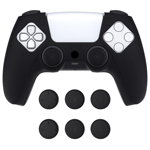 PlayVital Pure Series Dockable Model Anti-Slip Silicone Cover Skin for ps5 Controller, Soft Rubber Grip Case for ps5 Wireless Controller Fits with Charging Station with 6 Thumb Grip Caps - Black - EKPFP001