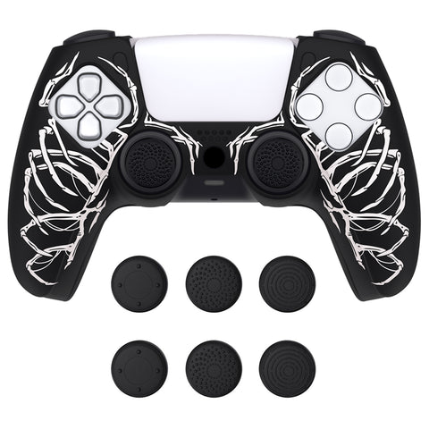 PlayVital Pure Series Carving Skull Dockable Model Anti-Slip Silicone Cover Skin with 6 Thumb Grip Caps for ps5 Controller Fits with Charging Station - EKPFL006