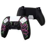 PlayVital Pure Series Carving Skull Pink & Green Dockable Model Anti-Slip Silicone Cover Skin with 6 Thumb Grip Caps for ps5 Controller Fits with Charging Station - EKPFL001