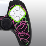 PlayVital Pure Series Carving Skull Pink & Green Dockable Model Anti-Slip Silicone Cover Skin with 6 Thumb Grip Caps for ps5 Controller Fits with Charging Station - EKPFL001